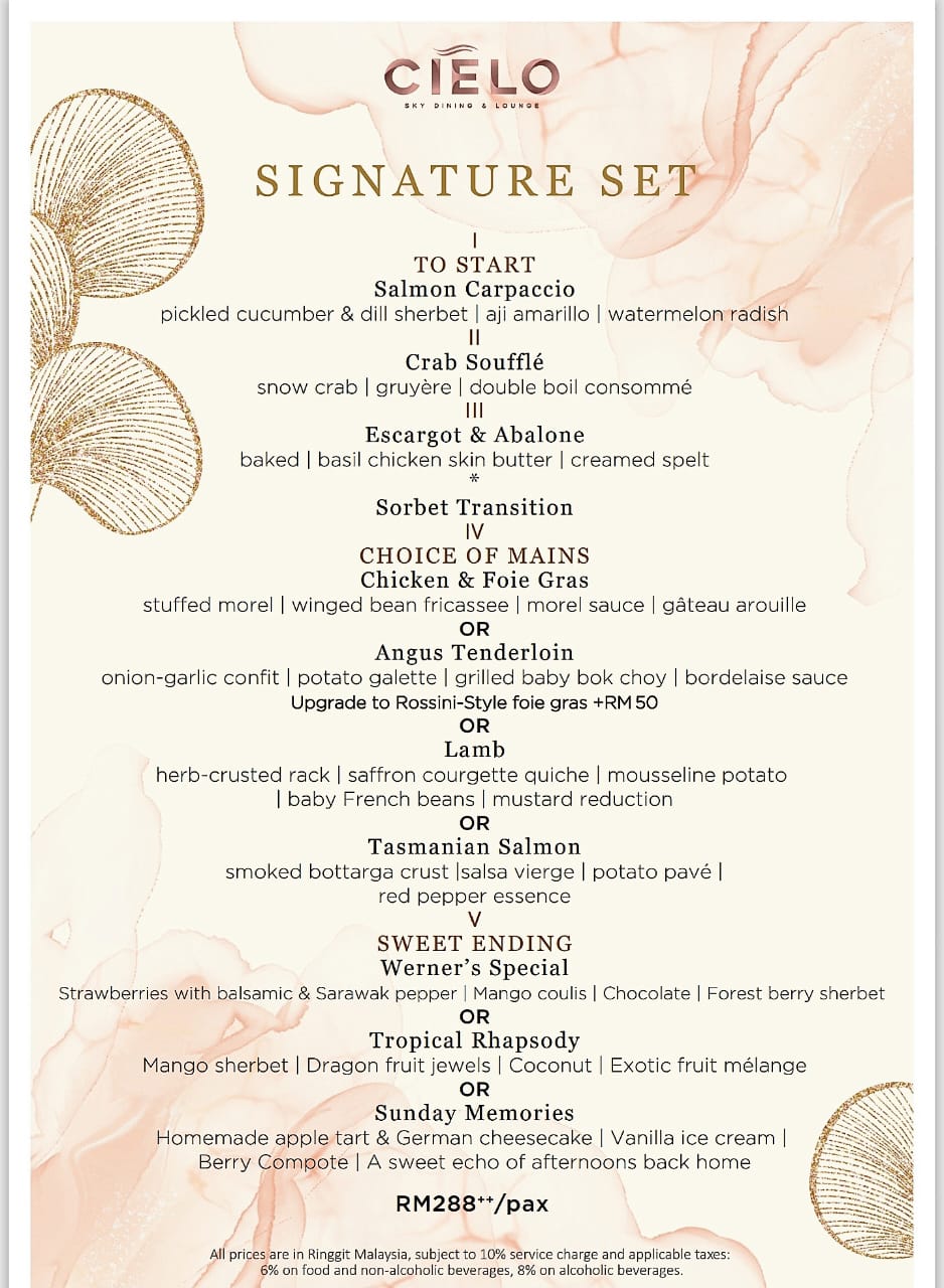 Cielo Signature Set Menu